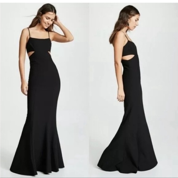 Likely Black Tamarelli Gown Revolve Mermaid Side Cutout Spaghetti Straps Size 14 - Picture 3 of 13